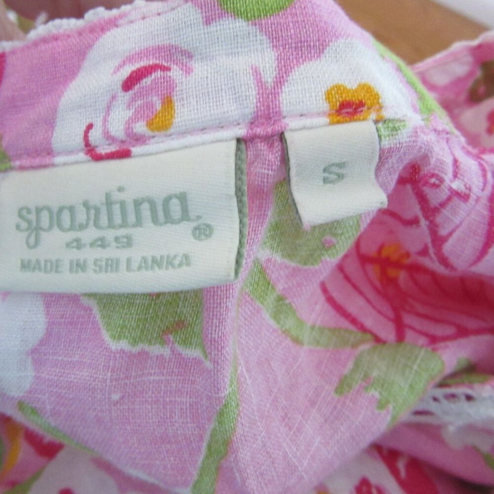 Spartina 449 Pink Wren Bird Cage Linen Tunic Top w Tassle Closure in Size Small - Picture 7 of 7